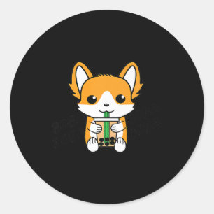 Bubble Tea Boba Corgi Premium Classic Round Sticker
