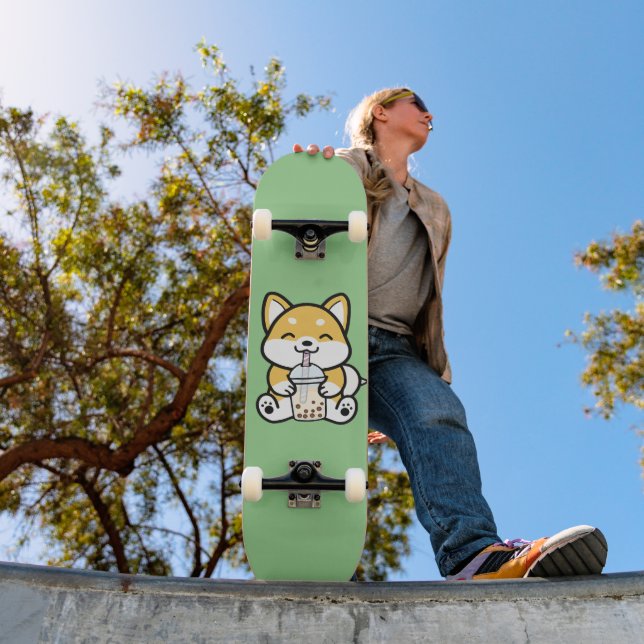 Bubble Tea Boba Corgi Skateboard (Outdoor 1)