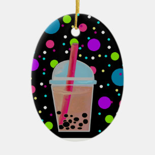 Bubble Tea - Bubble Background Ceramic Ornament