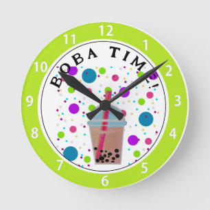 Bubble Tea - Bubble Background Round Clock
