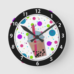 Bubble Tea - Bubble Background Round Clock