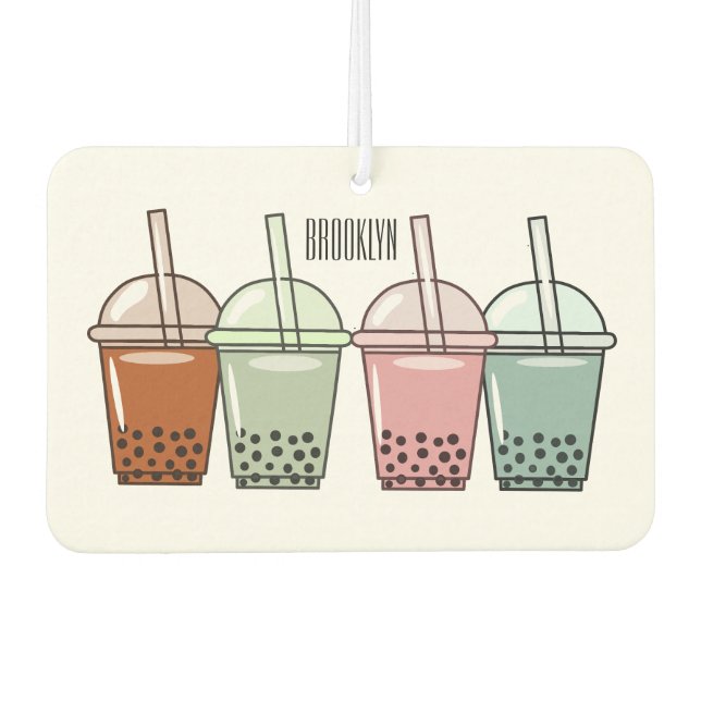 Bubble tea cartoon illustration air freshener (Front)