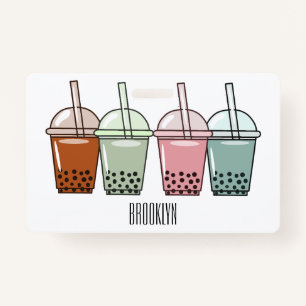 Bubble tea cartoon illustration badge
