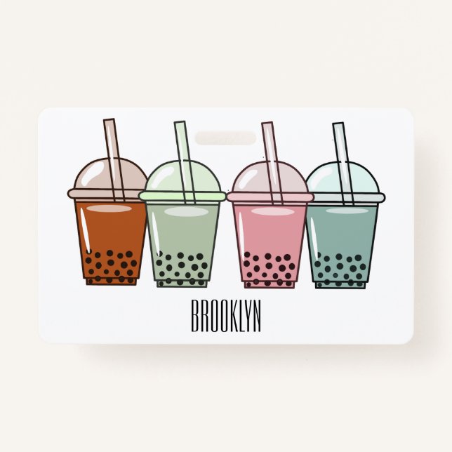 Bubble tea cartoon illustration badge (Front)