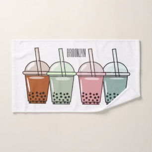 Bubble tea cartoon illustration  bath towel set