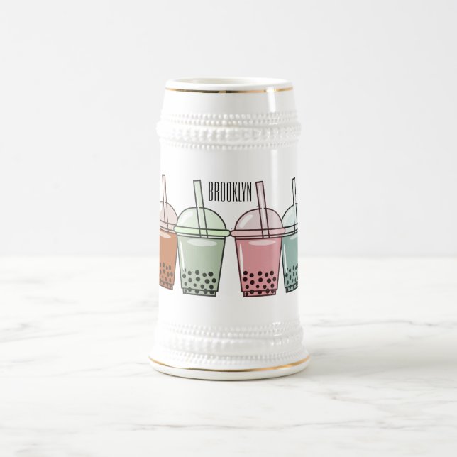 Bubble tea cartoon illustration  beer stein (Center)