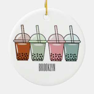 Bubble tea cartoon illustration ceramic ornament