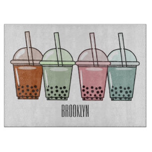 Bubble tea cartoon illustration cutting board