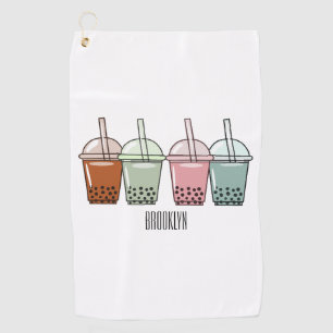 Bubble tea cartoon illustration  golf towel