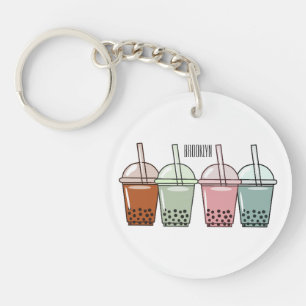 Bubble tea cartoon illustration keychain