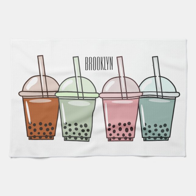 Bubble tea cartoon illustration  kitchen towel (Horizontal)