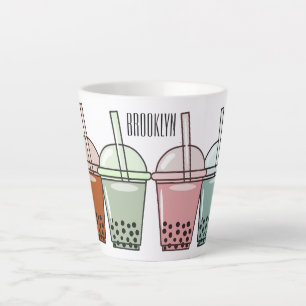 Bubble tea cartoon illustration  latte mug