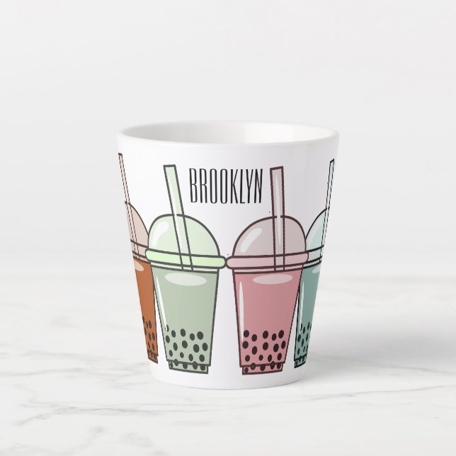 Bubble tea cartoon illustration  latte mug (Front)