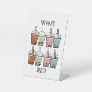 Bubble tea cartoon illustration pedestal sign
