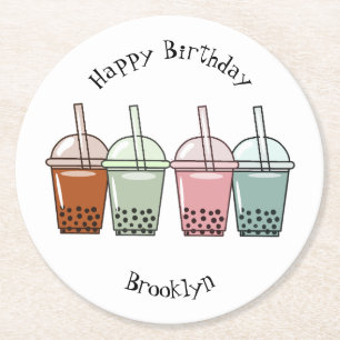 Bubble tea cartoon illustration  round paper coaster