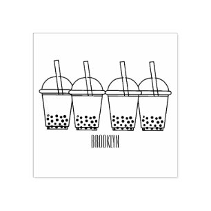 Bubble tea cartoon illustration rubber stamp