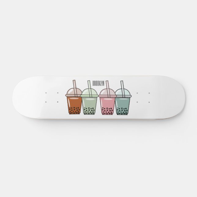 Bubble tea cartoon illustration skateboard (Horz)