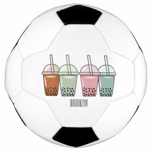 Bubble tea cartoon illustration soccer ball
