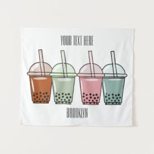 Bubble tea cartoon illustration tapestry
