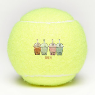 Bubble tea cartoon illustration tennis balls