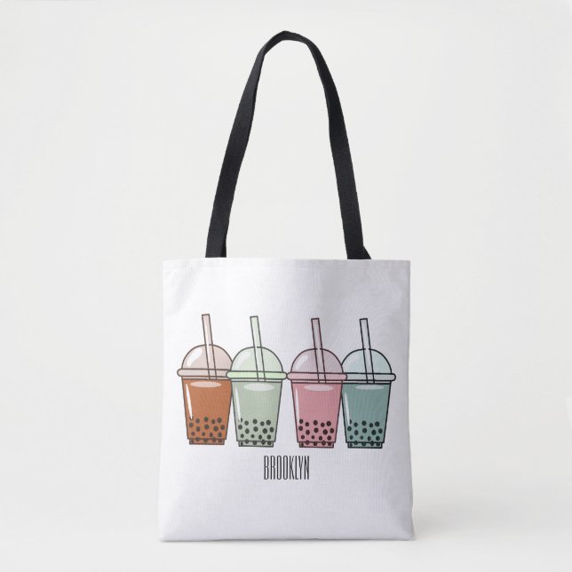 Bubble tea cartoon illustration tote bag (Front)