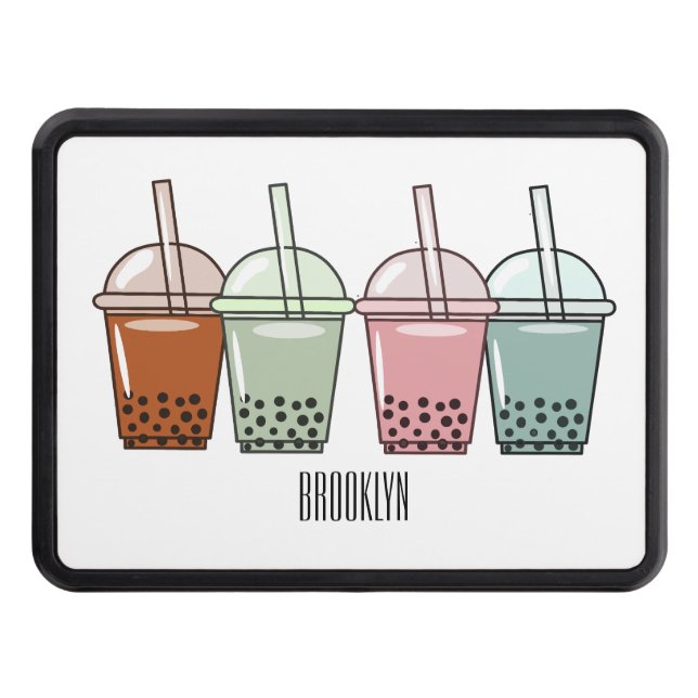 Bubble tea cartoon illustration trailer hitch cover (Front)