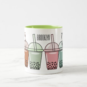 Bubble tea cartoon illustration Two-Tone coffee mug