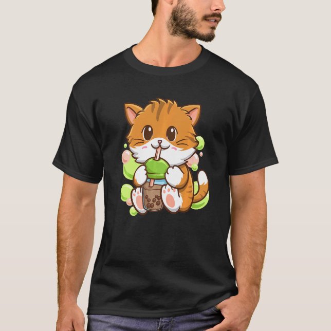 Bubble Tea Cat Boba Tea Drinker Tapioca Balls cat T-Shirt (Front)