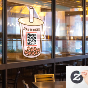 Bubble Tea Contactless Scan QR Code Menu  Window Cling