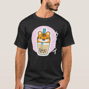 Bubble Tea, Cute Kawaii Tiger, Japanese Kanji T-Shirt