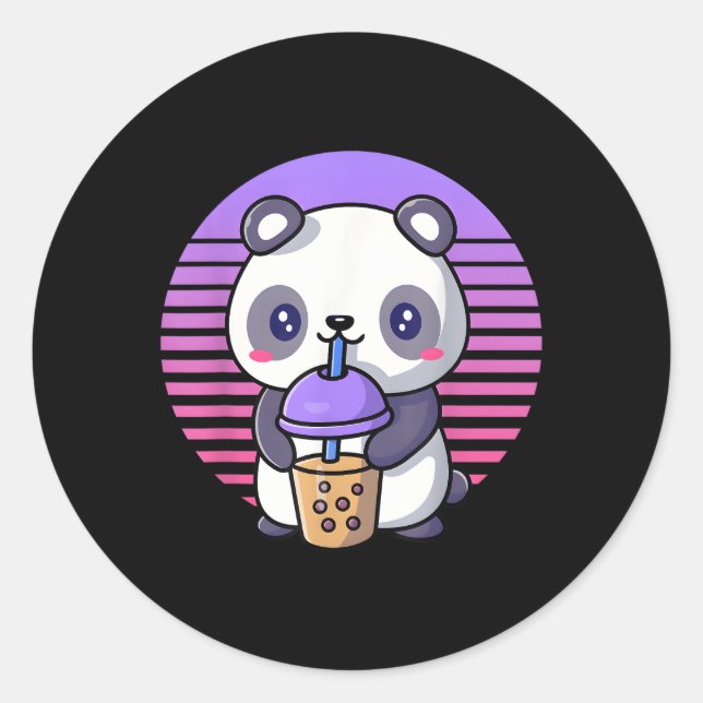 Bubble Tea Kawaii Panda Boba Classic Round Sticker (Front)