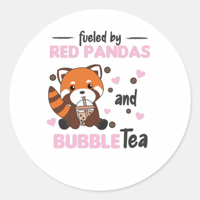 Bubble Tea Red Panda Chocolate Cute Animals Boba Classic Round Sticker (Front)