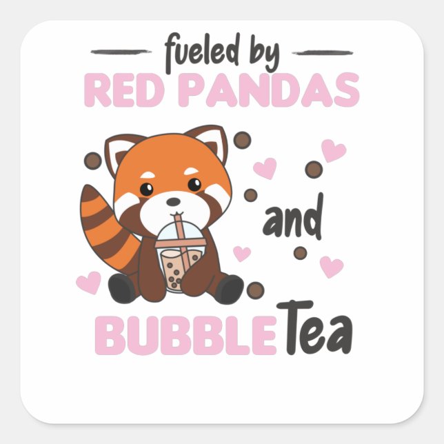 Bubble Tea Red Panda Chocolate Cute Animals Boba Square Sticker (Front)