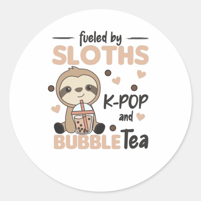 Bubble Tea Sloth Chocolate Cute Animals Boba Classic Round Sticker (Front)