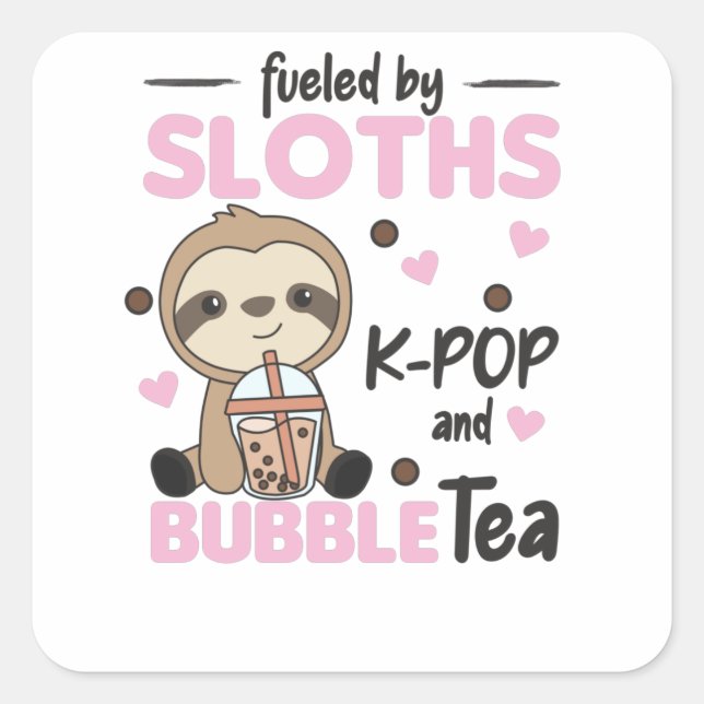 Bubble Tea Sloth Chocolate Cute Animals Boba Square Sticker (Front)