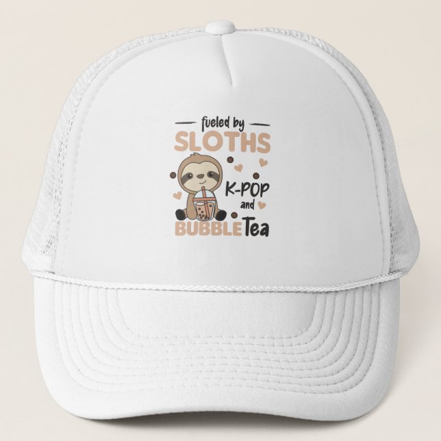 Bubble Tea Sloth Chocolate Cute Animals Boba Trucker Hat (Front)