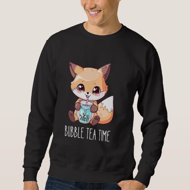 Bubble Tea Time - Cute Fox Drinking Boba Tea Sweatshirt (Front)