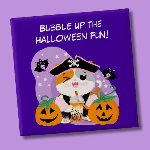 Bubble Tea with Pirate Kawaii Cat Halloween Fun 2 Inch Square Button