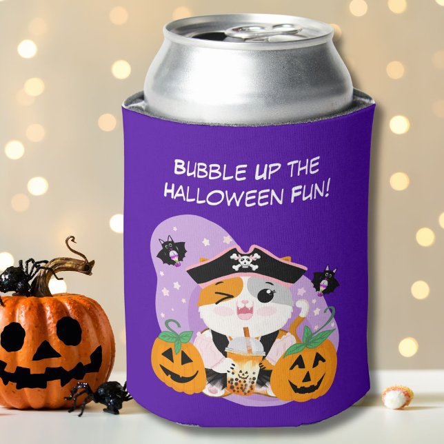 Bubble Tea with Pirate Kawaii Cat Halloween Fun Can Cooler (Creator Uploaded)