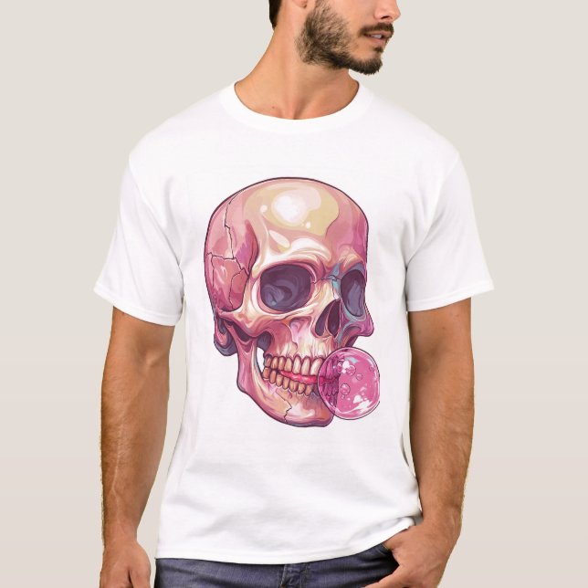 Bubble Trouble Skull � Funny Gum Skeleton T-Shirt (Front)