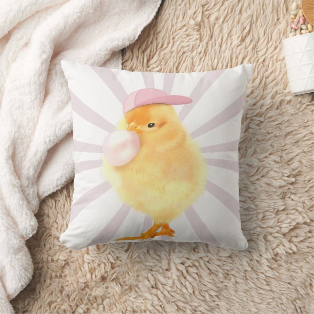 Bubblegum Baby Chick Throw Pillow (Blanket)