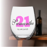 Bubblegum Birthday Number | Black 3D Name Date Stemless Wine Glass<br><div class="desc">Bubblegum Pink Personalized Birthday 16th,  18th,  21st,  30th,  40th,  50th,  60th,  70th,  80th,  90th,  100th Number | Black 3 D Elegant Handwritten Name and Date Stemless Wine Glass</div>