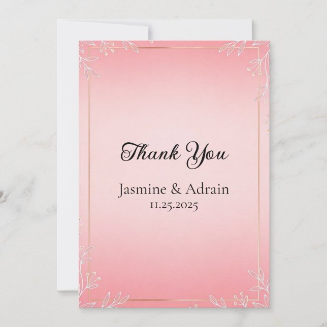 Bubblegum Blush Wedding Thank You Card (Front)