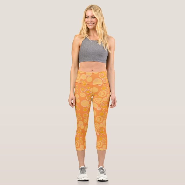 Bubblegum Bubbles Everywhere Orange  Capri Leggings (Front)