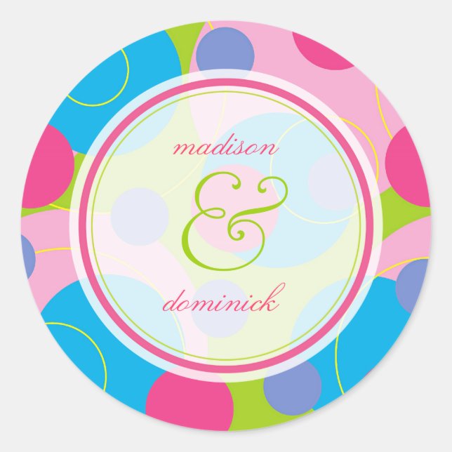 Bubblegum Bubbly Mod Dots Summer Wedding Sticker (Front)