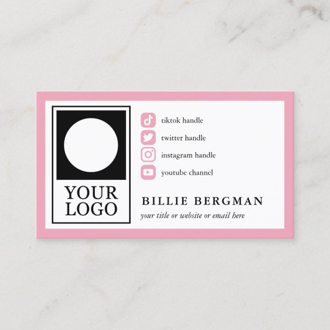 Bubblegum Pink 4 Social Media Icons Your Logo Business Card (Front)