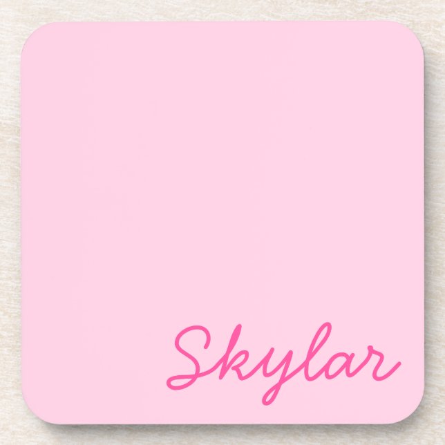 Bubblegum Pink and Hot Pink Custom Name Monogram Coaster (Front)