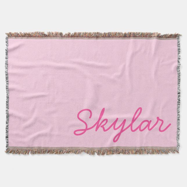 Bubblegum Pink and Hot Pink Custom Name Monogram Throw Blanket (Front)