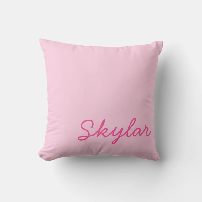 Bubblegum Pink and Hot Pink Custom Name Monogram Throw Pillow (Front)