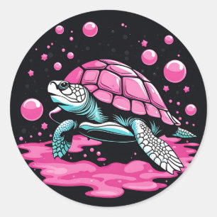 Bubblegum Pink Cute Turtle Classic Round Sticker